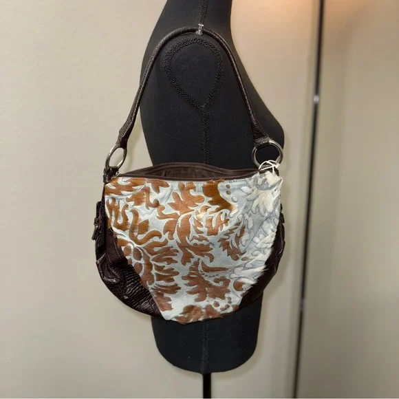 NWT Berge Elegant Brown and Cream Leather Hide Women's Bag - Picture 2 of 6